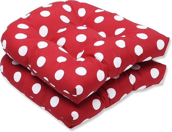 Pillow Perfect Outdoor/Indoor Polka Dot Tufted Seat Cushions (Round Back), 19" x 19