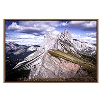 SIGNWIN Framed Canvas Wall Art Snowy Dolomites Mountains in Seceda Italy Nature Wilderness Photography Realism Contemporary Panoramic Dramatic for Living Room, Bedroom, Office - 16