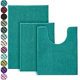 Urvoix 3 Pieces Bathroom Rugs Set, Non-Slip Chenille Bath Rug, Ultra Soft and Super Absorbent Bath Mat for Bathroom, Toilet and Tub (Teal Green)