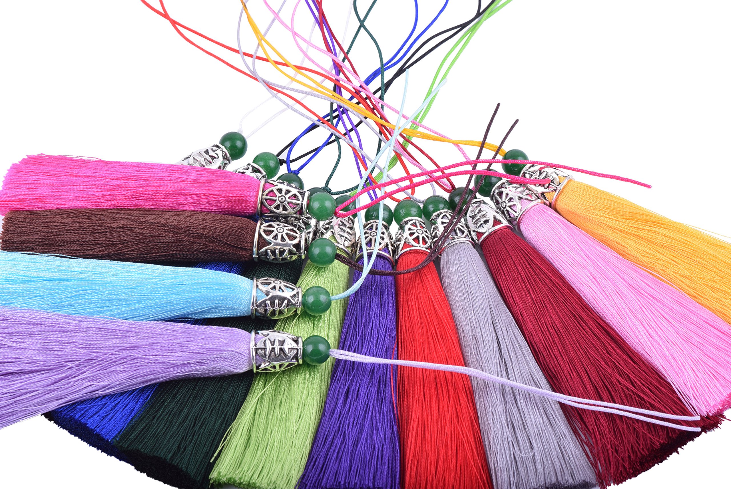 16 Colors Choice -10pcs 3.6''(9.0cm) Soft Silk Tassels for Jewelry with Hollowed Anti-Silver Cap (Mixed)