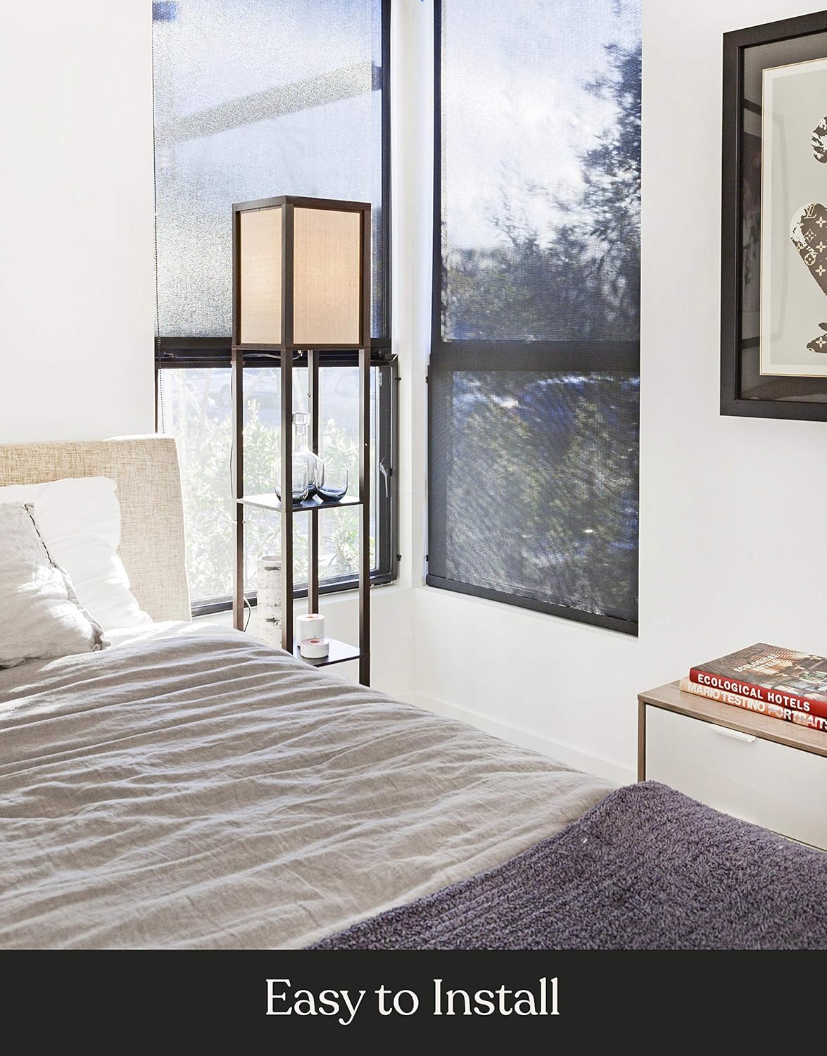 Brightech Maxwell - Modern LED Shelf Floor Lamp - Skinny End Table & Nightstand for Bedroom - Combo Narrow Side Table with Standing Accent Light Attached - Asian Tower Book Shelves - Black - - 