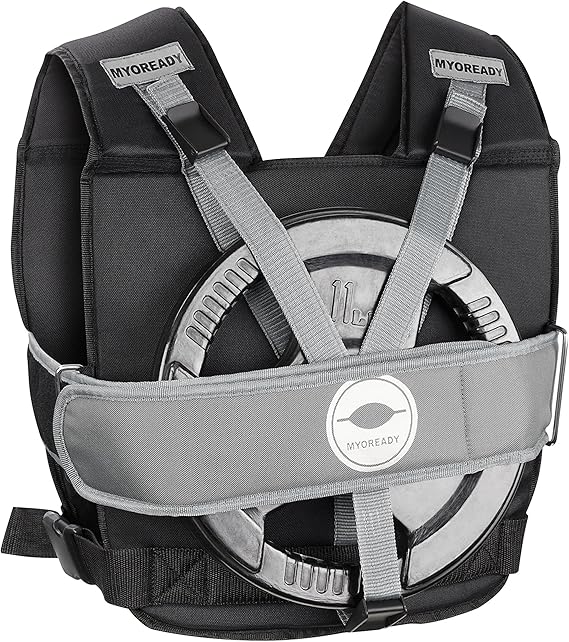 Myoready Weighted Vest (50 lb. Max) Adjustable, Heavy Duty Use Olympic & Standard Barbell