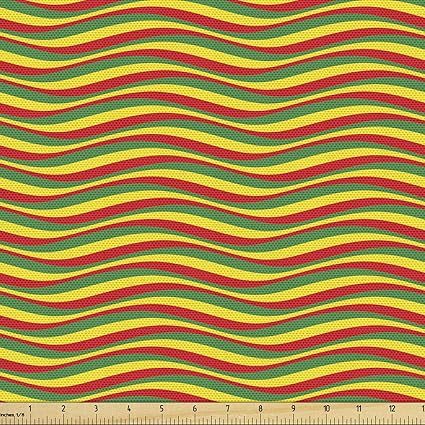 Amazon Com Ambesonne Rasta Fabric By The Yard Vivid Colors Ethiopian Flag Colors In Wavy Style Stripes Image Decorative Fabric For Upholstery And Home Accents Marigold Green And Red