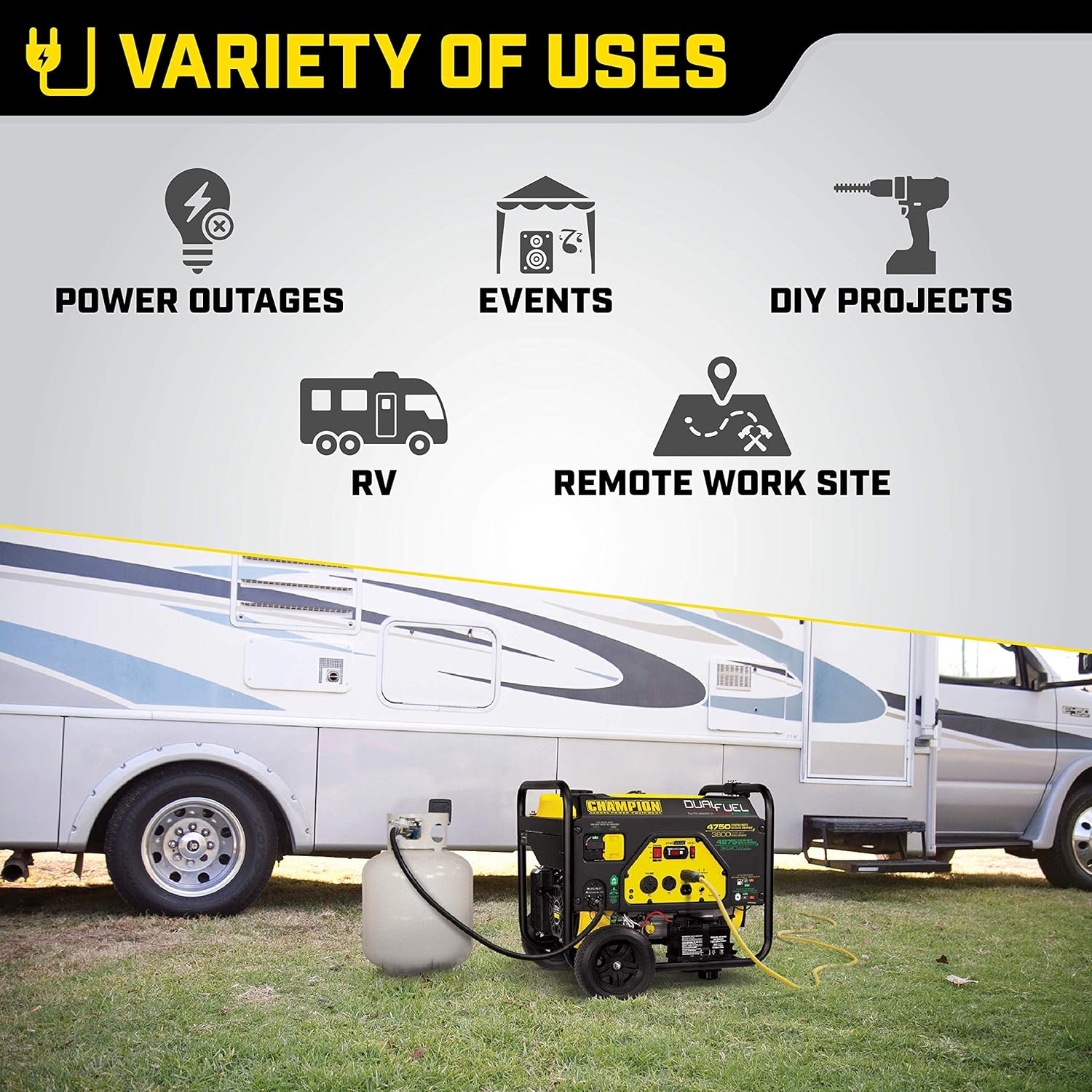 Champion Power Equipment 76533 4750/3800-Watt Dual Fuel RV Ready Portable Generator with Electric Start : Garden & Outdoor