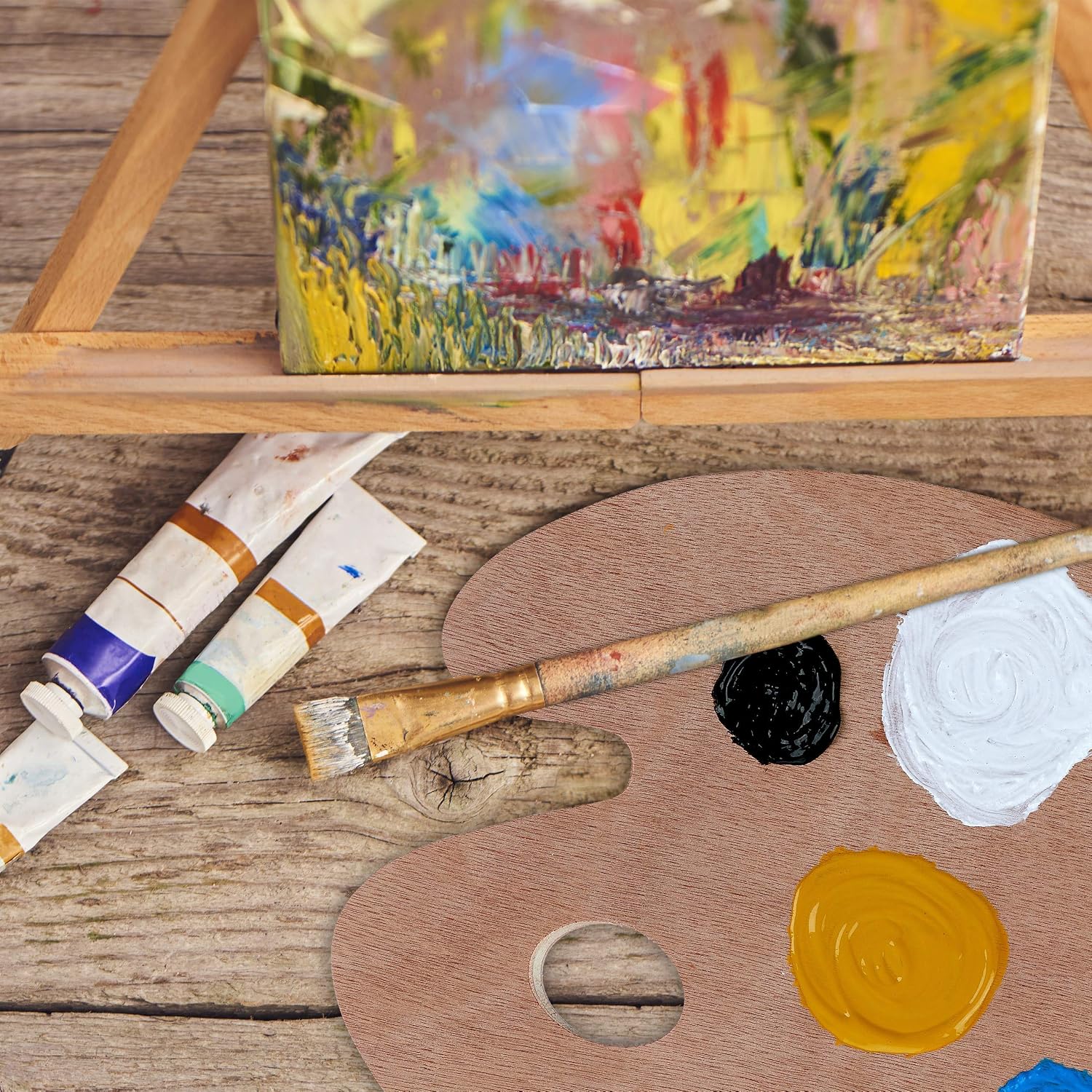 Relaxdays Mixing Wood, Paint Palette with Thumbhole, for Acrylics Aquarelle & Watercolours, for Artist Natural, Brown, Pack of 1 - Image 3