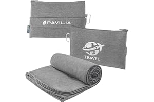 PAVILIA Soft Travel Blanket, Compact Airplane Blanket in Bag, Portable Blanket Pillow Set, Lightweight and Packable Plane Flight Car Trips Travel Home Office Gift Accessories, Gray, 65x40 inches