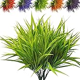 FANMINI Outdoor Artificial Plants 8 Bundles Fake Plants Grass UV Resistant Fake Flowers Bush Greenery,17Inch Tall Faux Grass Shrubs for Home Porch Pathway Garden Décor Outside Indoor (Green)