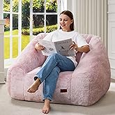 Hobestluk Oversized Bean Bag Chair for Adults with Filler, Large Cozy Reading Chair, Comfortable Lounge Chair for Living Room and Bedroom (Pink Two-Tone)
