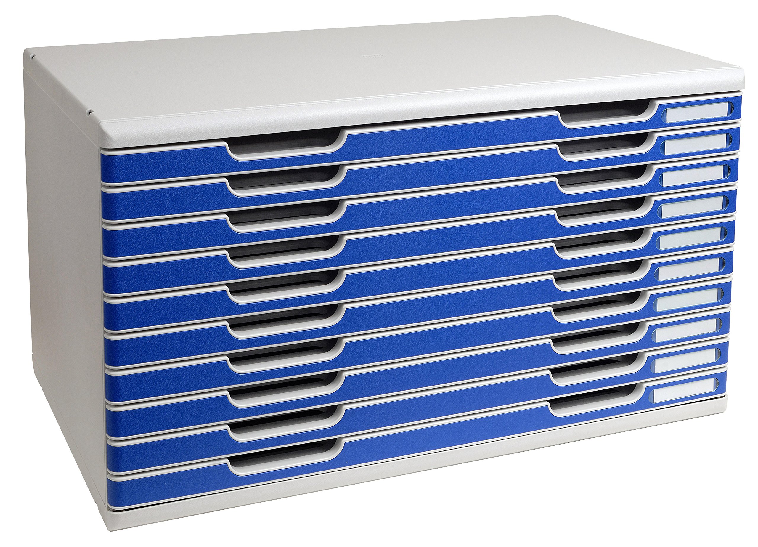 Exacompta - Ref 324003D - Modulo A3 Office - 350 x 576 x 320mm in Size, 10 Drawers (26mm Height), Smooth Opening with Stop, Label Holders - Light Grey/Blue