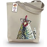 Chicken Tote Bag - Chicken Lover Gift - Chicken with Glasses Totes - Chicken Gifts for Mom - Handmade Totes - Chicken Canvas Totes - Cute Chicken Reusable Shopping Bag - Grocery Bag - Beach Bag