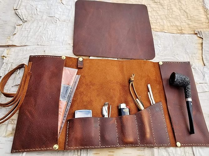 Large Leather Pipe & Tobacco Pouch Handmade
