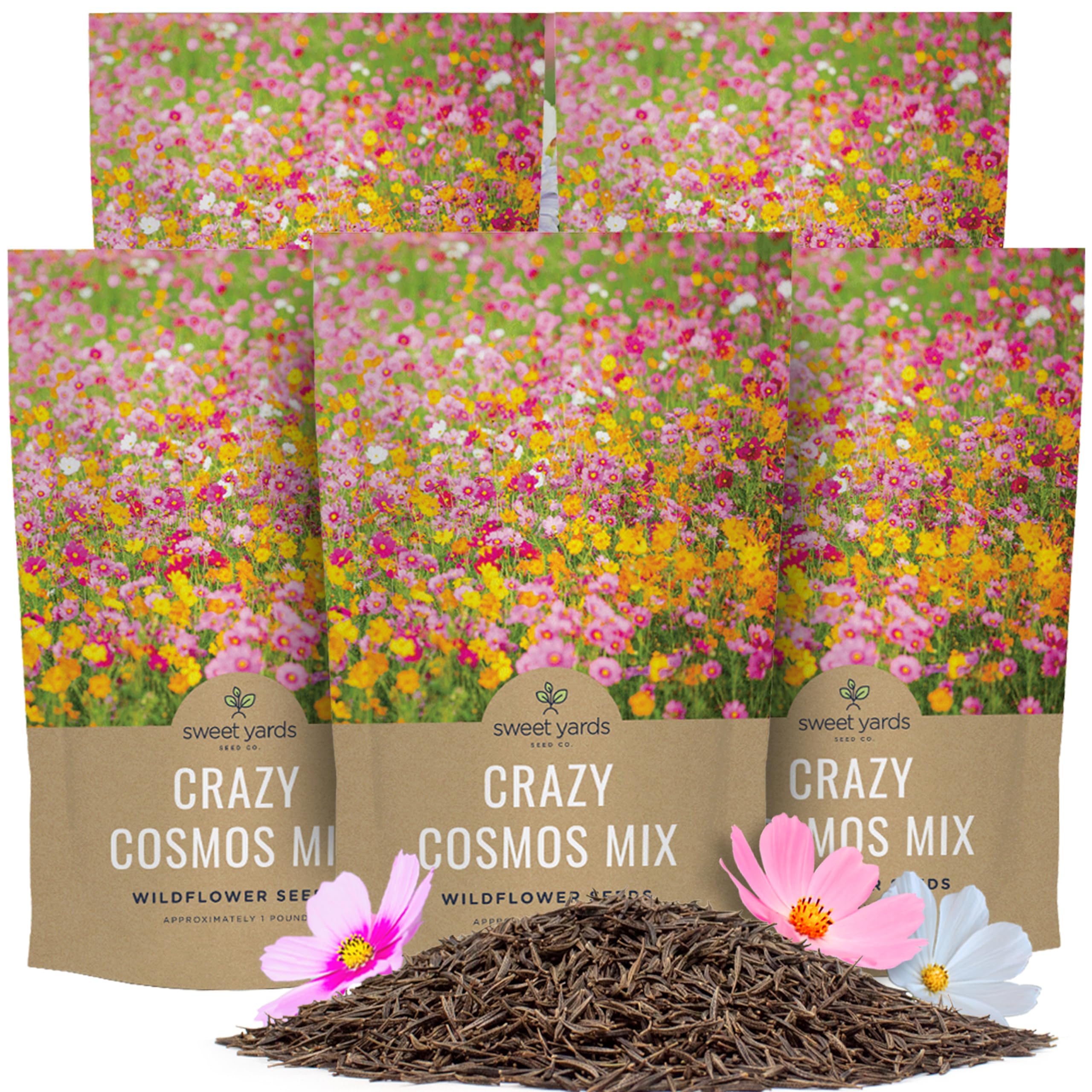 Bulk Cosmos Seeds Wildflower Mixture - 5 Pounds - Over 400,000 Seeds - Pink, Yellow, Orange, Red, Purple and White Mixed Species! Image