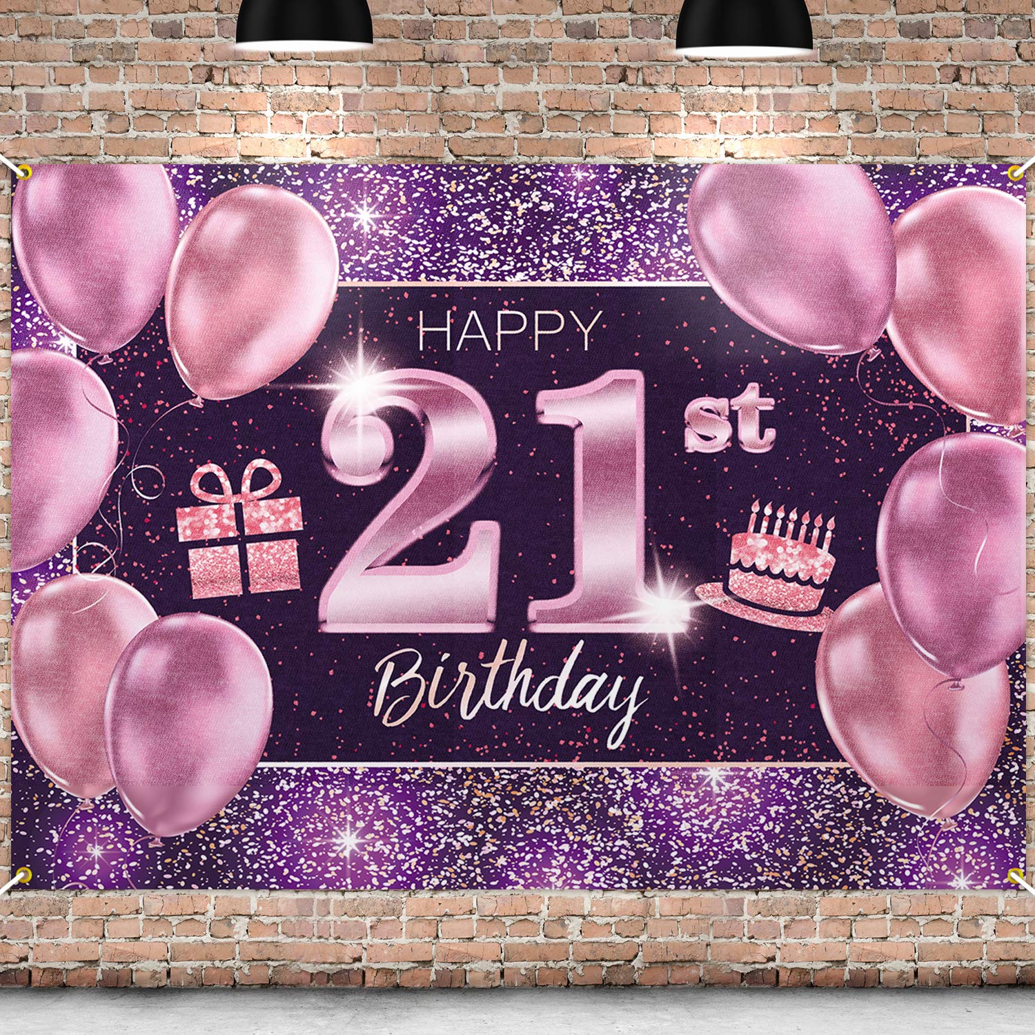PAKBOOM Happy 21st Birthday Banner Backdrop - 21 Birthday Party Decorations Supplies for Women Her - Pink Purple Gold 4 x 6ft