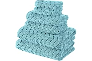 BAGNO MILANO Turkish Bath Towels, Soft Plush Jacquard Luxury Bath Towels, Quick Dry Towel Set (Aqua Green, 6 pcs Towel Set)