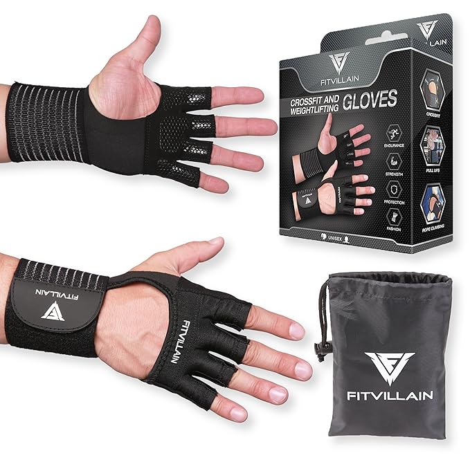 title=FITVILLAIN Guanti per Palestra- Traspiranti 2in1 Polsiera e Paracalli tutto in