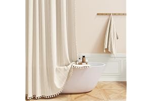 BTTN Boho Farmhouse Shower Curtain, Linen Rustic Bohemian Striped Cloth Shower Curtain Set with Tassel, Water Repellent, Mode