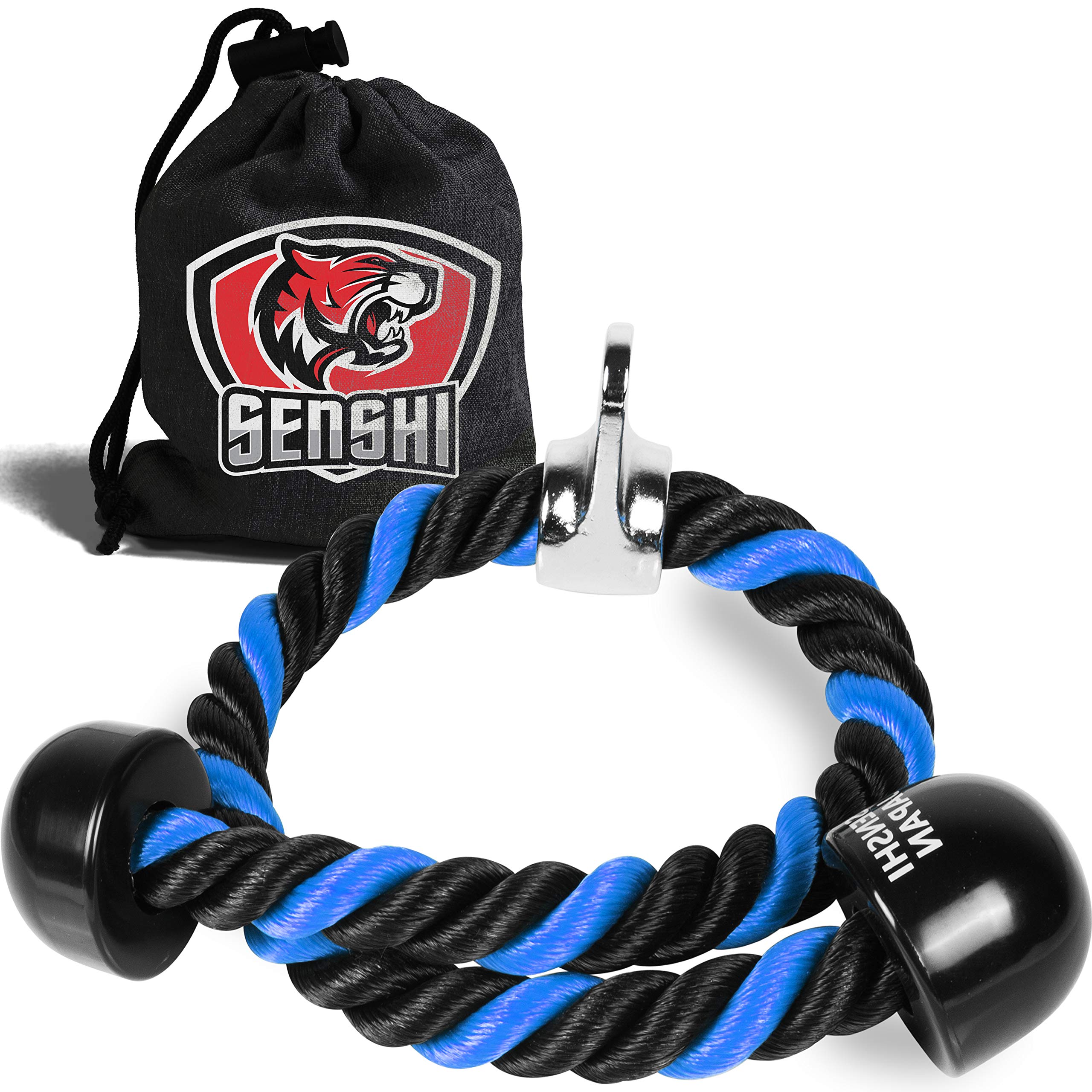𝗘𝗫𝗧𝗥𝗔 𝗟𝗘𝗡𝗚𝗧𝗛 Tricep Rope - XXL 36 inch Triceps Pulldown Rope Attachment For Cable Machine, Home Gym, Etc. - For Tricep Extensions, Pull Downs, Workout Resistance Training (Black & Blue)