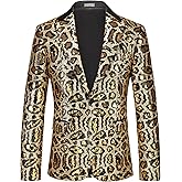 MOGU Men's Sequin Jacket Leopard Print Sparkly Glitter Blazer Shiny Dress Tuxedo Sport Coats for Party Prom Dinner Stage Club