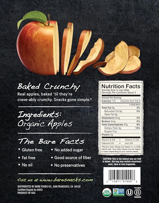 Bare Baked Crunchy Organic Apple Chips Fuji Reds Gluten Free 3 Ounce Bag 6 Count Amazon Com Grocery Gourmet Food