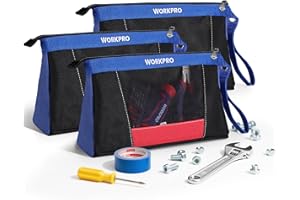 WORKPRO 12" Tool Pouches with Zipper, Heavy-Duty Small Tool Bag, Utility small tool pouch for Tool Organizers and Storage, Mini Tool Bag, 3 Pack