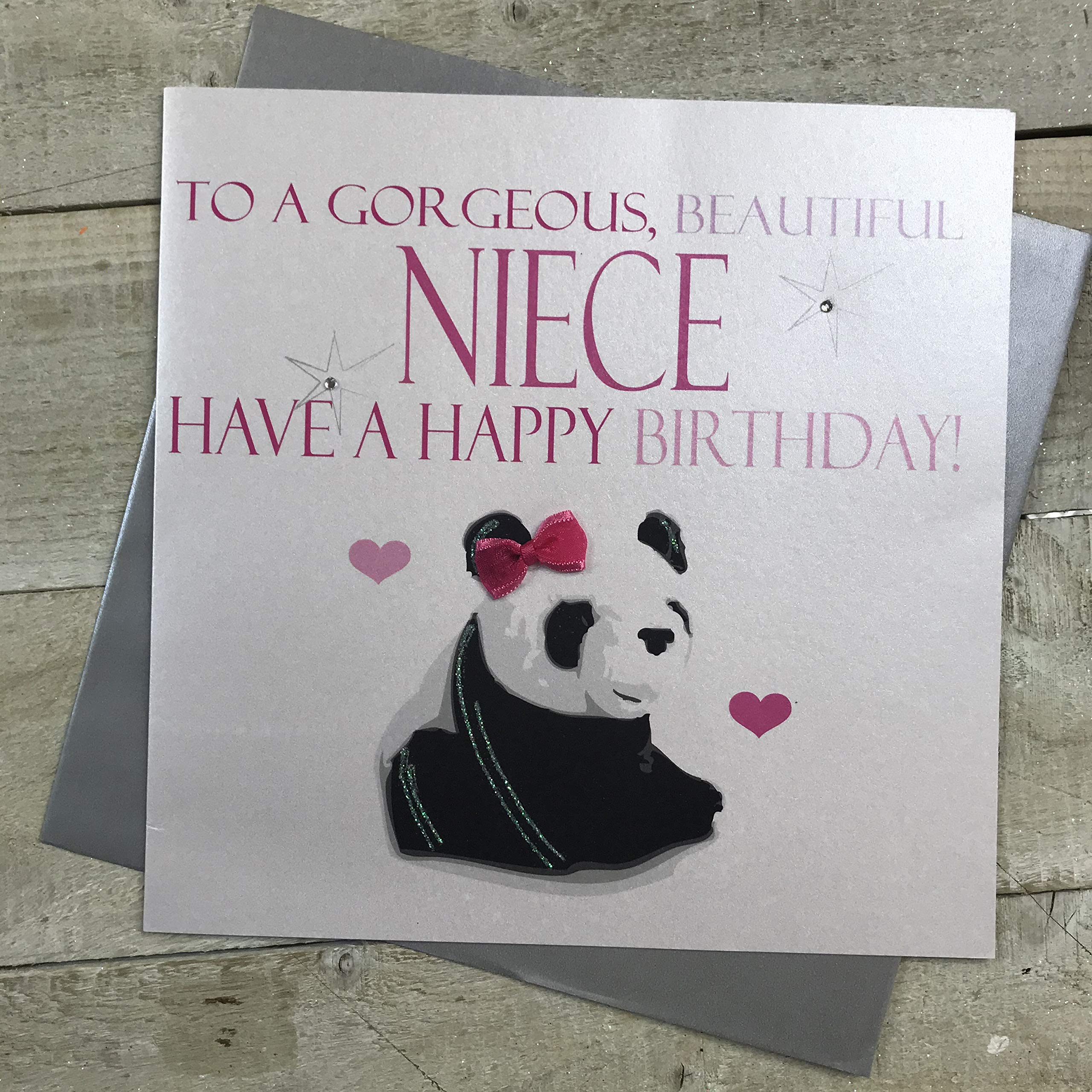 white cotton cards "To a Gorgeous, Beautiful Niece Have A Happy Birthday!, Panda Handmade Card, XN79