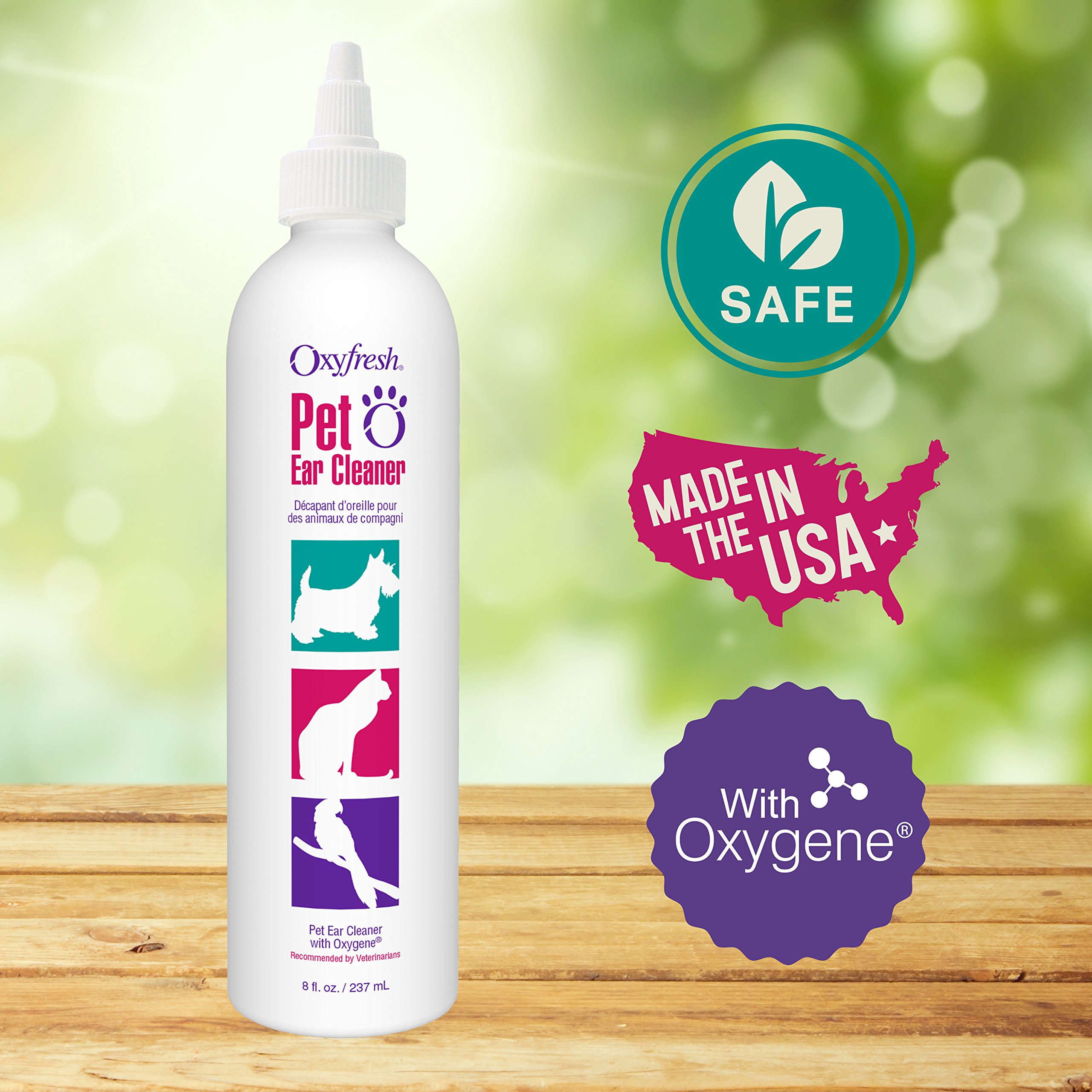 Pet Ear Cleaner with Oxygene by Oxyfresh, 8 oz. Gentle and Safe for