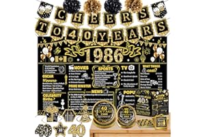 40th Birthday Decorations for Men Women, 103 PCS Back in 1986 Decorations, Vintage 40th Birthday Party Tableware Set for men,