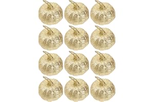 BESTOYARD 12pcs Artificial Foam Pumpkins Small Thanksgiving Halloween Fall Harvest Pumpkin Decorations Props Table Centerpieces (Golden)