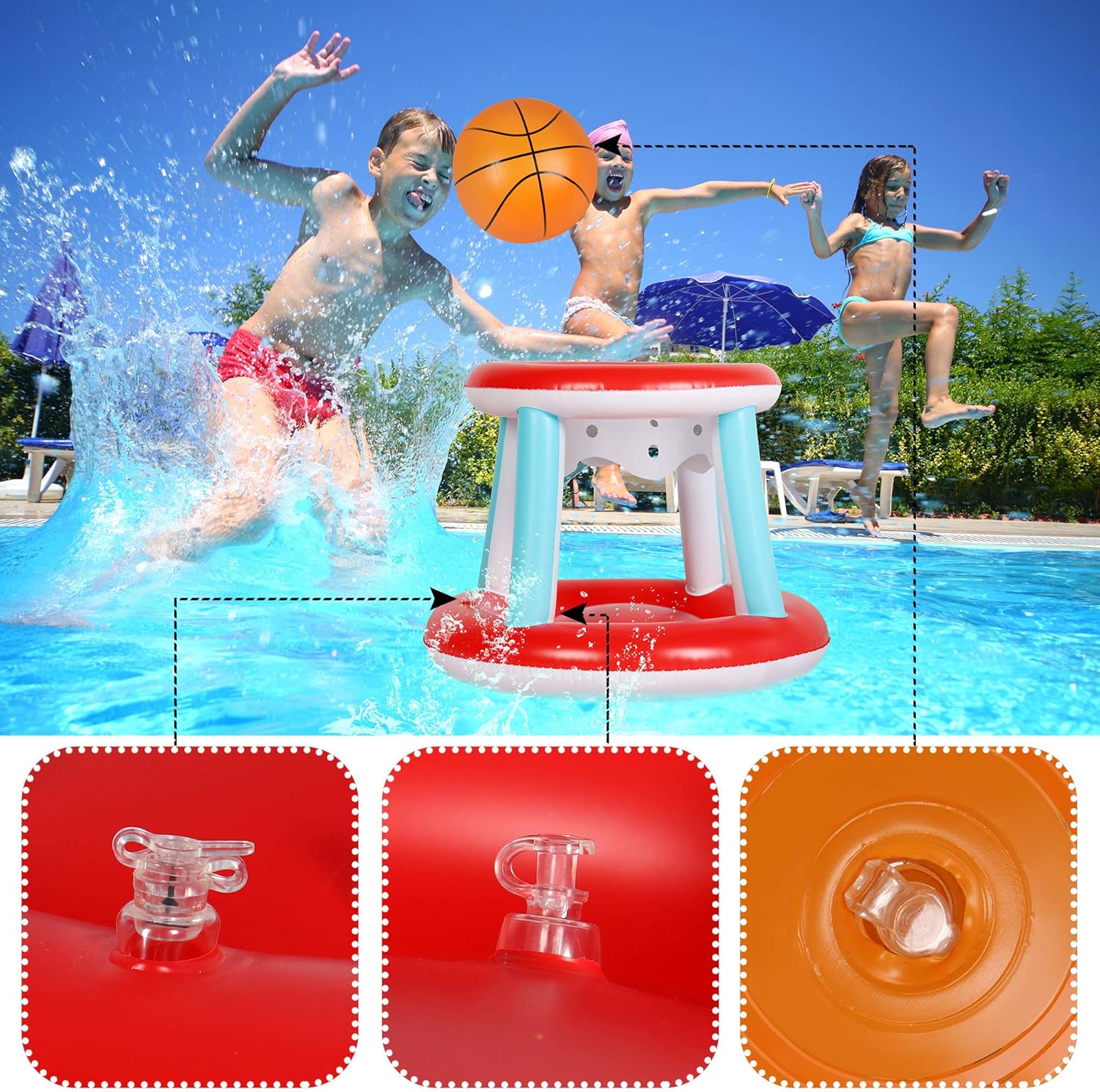 Pool Floats Toys, Inflatable Pool Volleyball Set & 3 Balls with Basketball Hoops Party Swimming Game Toy for Kids and Adults, Floating Water Play Gift Summer Floaties, Volleyball Net (115”x30”x37”): Sports & Outdoors