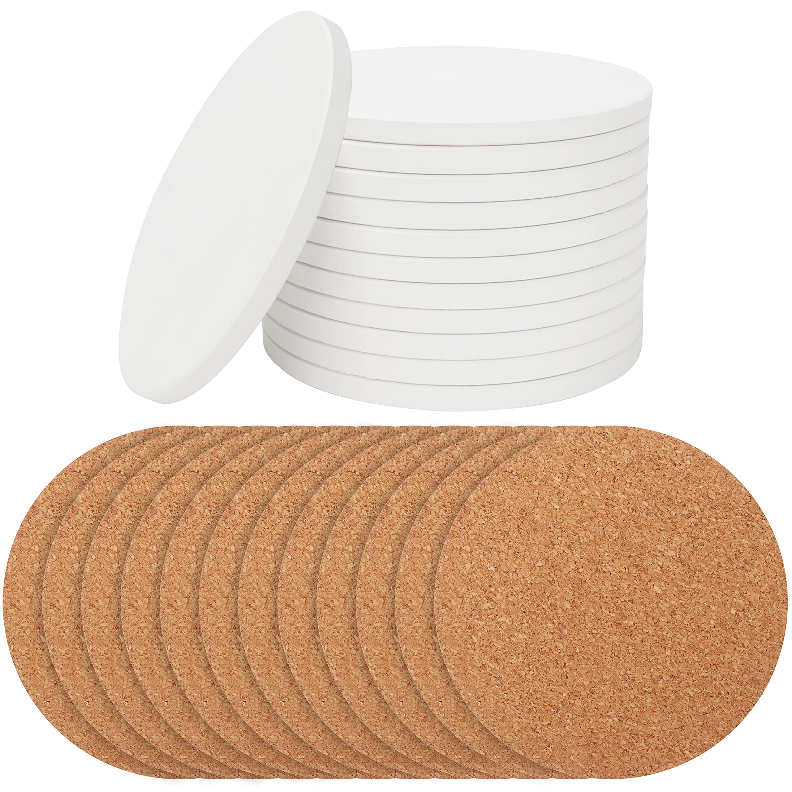 Belle Vous White Ceramic Coasters - Coaster Tiles with Cork Sheet Pads - DIY Painting, Mosaic Tile Work, Arts and Crafts or Sublimation Blanks - 10.2 cm (4.02 in) - Set of 12