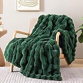 Smoofy Faux Fur Throw Blanket for Couch – Dark Green Fluffy Cozy Rabbit Fleece, Plush Soft Bubble Blanket for Sofa & Bed, for Mom, Warm Fuzzy Home Room Decor Throw 50" x 60"