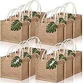 Paterr 12 Pcs Burlap Jute Tote Bag Bachelorette Gift Bag with Handle Tissue Paper Monstera Tag for Bridesmaid Party Favor