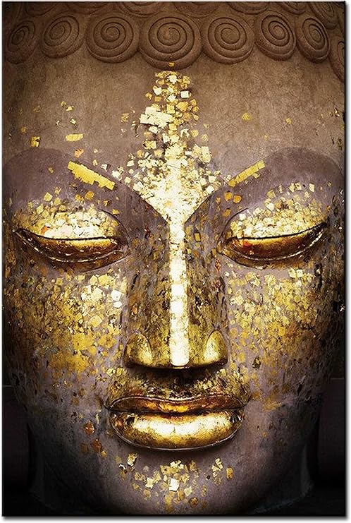 Amazon Com Smartwallart Zen Still Life Paintings Wall Art Gold Plated Statue Of The Buddha S Face Picture Print On Canvas For Modern Home Decoration Paintings