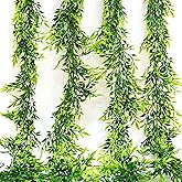 VOELIGT 4pcs Artificial Italian Ruscus Greenery Garland 6ft. Greenery Vines Nature Green for Table Home Wedding Decoration