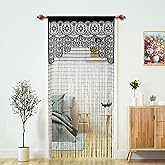 YaoYue Macrame Lace Door String Curtain for Doorways,Room Divider Doorway Hippie Window Panel Room Divider Wall Closet Curtains for Bedroom Closet Door Drapes Decorations (35×79in/90×200cm,Black)