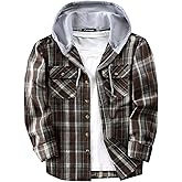 Puwasa Mens Flannel Hoodie Shirts Long Sleeve Casual Plaid Jacket Cotton Button Down Flannel Shirt for Men