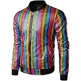 JOGAL Men's Metallic Silver Jacket Gold 70's Disco Costume