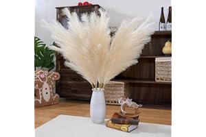 Faux Beige Pampas Grass Decor Tall, 8pcs 43.3" Large Pompas Floral, Fluffy Artificial Fake Feather Flowers for Boho Wedding D