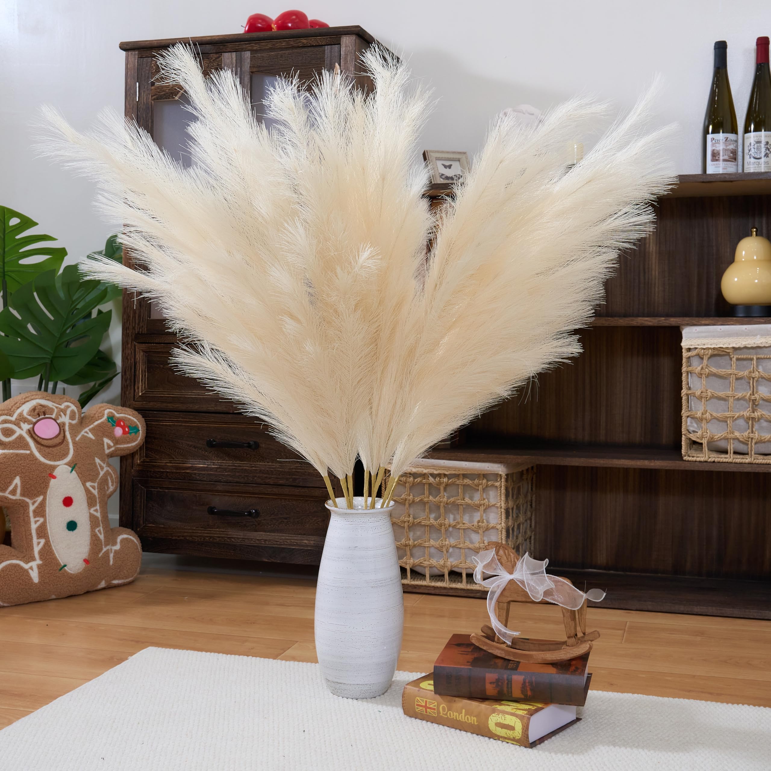Pampas Grass Decor Tall,8pcs 43.3"/110cm Large Pampas Floral Fluffy,Long Feather Flowers for Boho Wedding Arangement Bedroom Living Room Decorations (beige, 8pcs 43.3"/110cm)