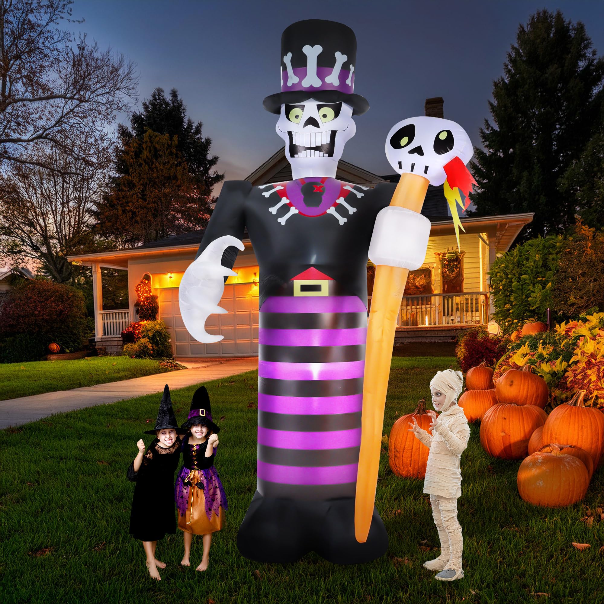 Photo 1 of 11 FT Halloween Inflatables Skeleton Ghost Outdoor Decorations, Giant Blow Ups Chief with Build-in LED Lights, Scary Yard Garden Decoration for Halloween Party Indoor Outdoor