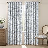 jinchan Blackout Floral Curtains for Bedroom, 84 Inches Long Printed Flower Black Out Curtains, French Country Back Tab Blue Window Treatment Farmhouse Drapes Set 2 Panels Blue