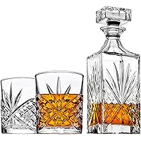 Whiskey Decanter Set with 2 Old Fashioned Whisky Glasses for Liquor Scotch Bourbon or Wine - Irish Cut