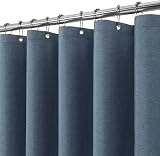 Linen Look Shower Curtain 182x182 cm Navy with Metal Hooks