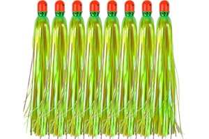 AGOOL Mylar Flash Teaser Tail Fishing Teasers Weighted Jig Heads Fishing Bait Bullet Sinker Head 0.35 Ounce with Mylar Flash Skirts Hair Lure 8pcs/Pack