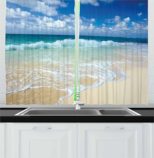 Amazon Com Ambesonne Wave Kitchen Curtains Beach With Foamy