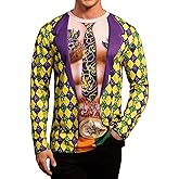 Arvilhill Men's Mardi Gras Shirts Tie Dye Funny New Orleans Carnival Longsleeve Shirt (S-3XL)