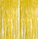 YAAVAAW Glitter Gold Tinsel Curtain 2pcs 3.2x8.3ft Backdrop Party Decorations view 1