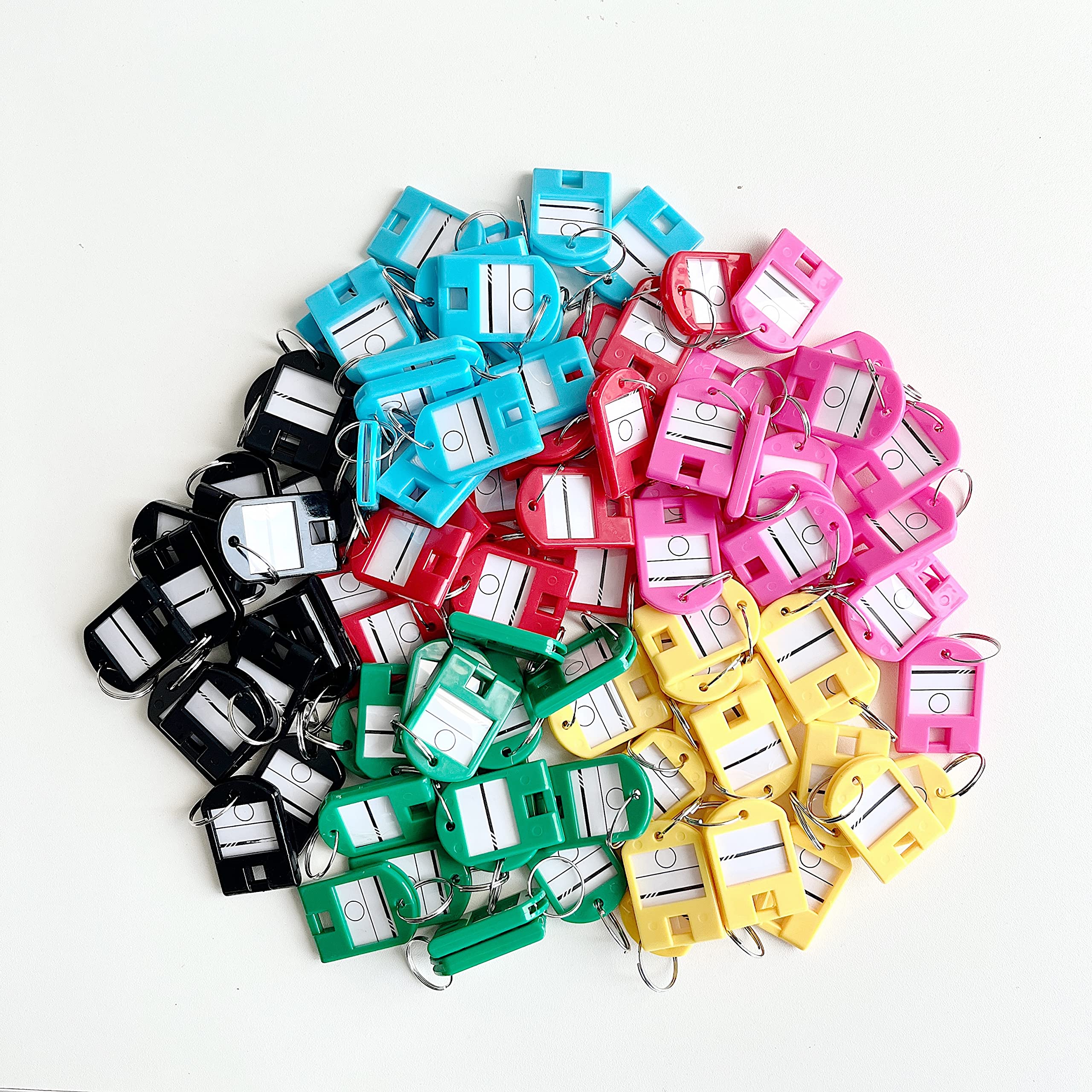 96pcs Plastic Key Tags with Metal Ring, Double-Sided Writing Key Label Tags and Label Window, Key Chain ID Tags for Luggage/Backpacks (6Colors)