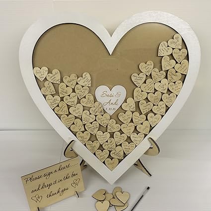 Personalised White Wedding Heart Shaped Guest Book Drop Box Wooden 76 Hearts Wedding Anniversary Gift Rustic Shabby Chic 45x45cm Amazon Co Uk Kitchen Home