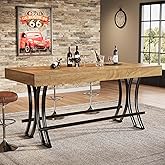 Tribesigns 63" Counter Height Bar Table with Metal Footrest, Rectangular Tall Kitchen Dining Pub Table, Industrial Home Bar Unit for Entertaining, Freestanding, Rustic Brown